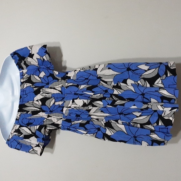 Free people Louise smocked off shoulder floral mini dress women Blue XS/TP fairy - Picture 6 of 10